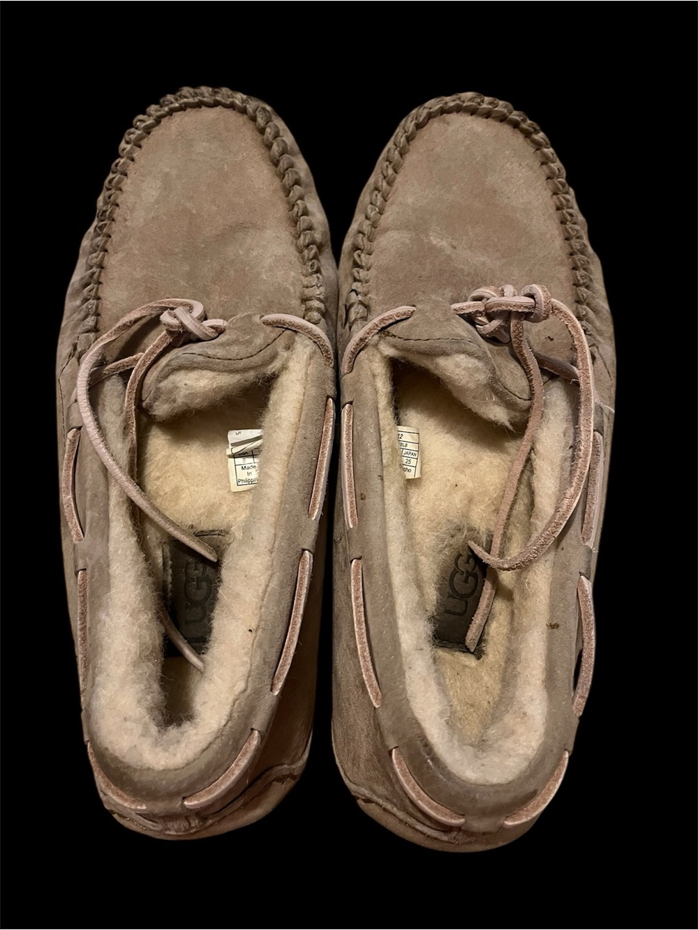 UGG Taupe Suede Shearling Moccasin Slippers Unisex